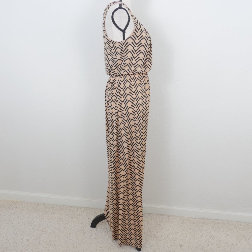 Three Pink Hearts Tan Black Tribal Boho Print Sleeveless Size Small Maxi Dress - Picture 8 of 11